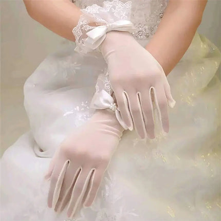 Fancydresswale Girls Fancy Lace Gloves with Satin Bow – Short Wrist Length – Party & Princess Dress Accessory fancydresswale.com