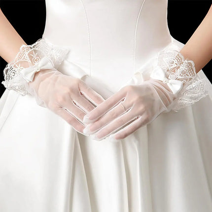 Fancydresswale Girls Fancy Lace Gloves with Satin Bow – Short Wrist Length – Party & Princess Dress Accessory fancydresswale.com