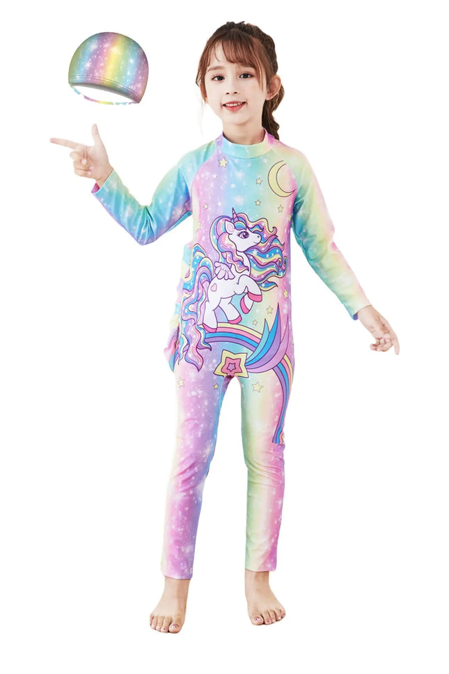 Fancydresswale Girls Full body cover Swimming costume- Unicorn Rainbow fancydresswale.com