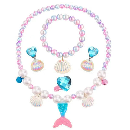 Fancydresswale Girls Mermaid necklace set of 5 pcs jewellery bracelet, ring, earrings cute girl princess dress accessories blue Fancydresswale