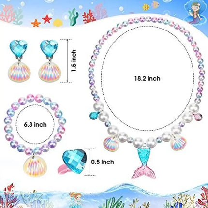 Fancydresswale Girls Mermaid necklace set of 5 pcs jewellery bracelet, ring, earrings cute girl princess dress accessories blue Fancydresswale