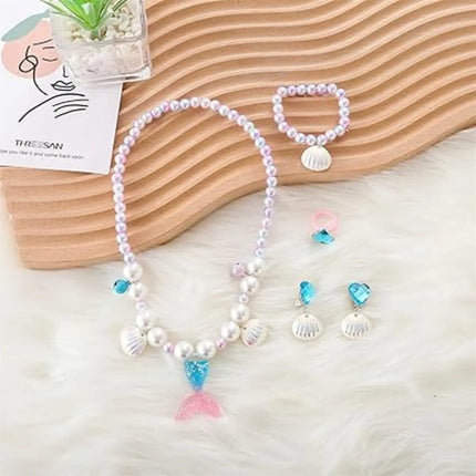 Fancydresswale Girls Mermaid necklace set of 5 pcs jewellery bracelet, ring, earrings cute girl princess dress accessories blue Fancydresswale