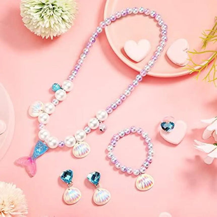 Fancydresswale Girls Mermaid necklace set of 5 pcs jewellery bracelet, ring, earrings cute girl princess dress accessories blue Fancydresswale