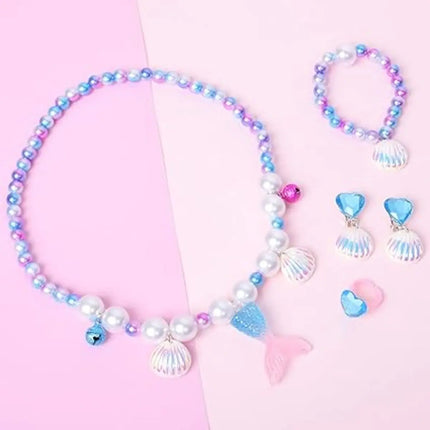 Fancydresswale Girls Mermaid necklace set of 5 pcs jewellery bracelet, ring, earrings cute girl princess dress accessories blue Fancydresswale