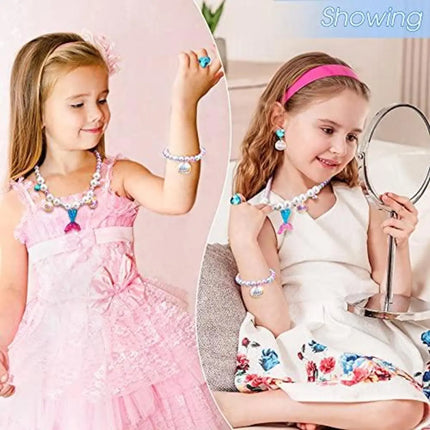 Fancydresswale Girls Mermaid necklace set of 5 pcs jewellery bracelet, ring, earrings cute girl princess dress accessories blue Fancydresswale