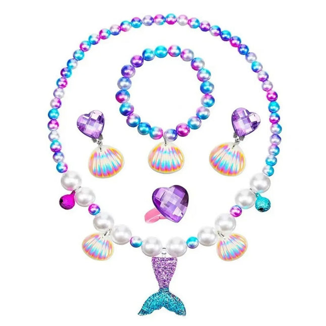 Fancydresswale Girls Mermaid necklace set of 5 pcs jewellery bracelet, ring, earrings cute girl princess dress accessories purple Fancydresswale