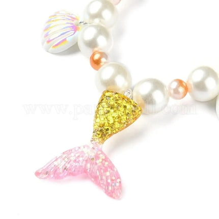 Fancydresswale Girls Mermaid necklace set of 5 pcs jewellery bracelet, ring, earrings cute girl princess dress accessories yellow Fancydresswale
