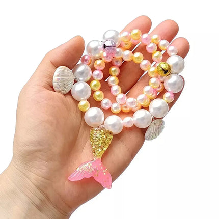 Fancydresswale Girls Mermaid necklace set of 5 pcs jewellery bracelet, ring, earrings cute girl princess dress accessories yellow Fancydresswale