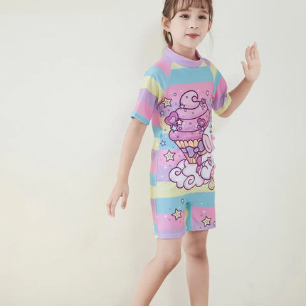 Fancydresswale Girls Swimsuits Half Sleeve Swimwear with Matching Cap -Unicorn Rainbow Fancydresswale