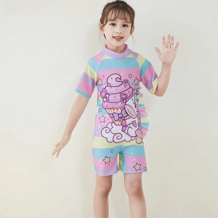 Fancydresswale Girls Swimsuits Half Sleeve Swimwear with Matching Cap -Unicorn Rainbow Fancydresswale