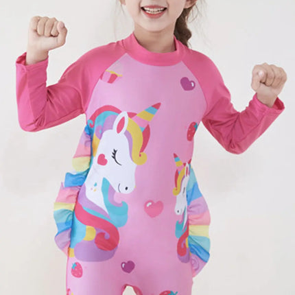 Fancydresswale Girls Swimsuits Short Sleeve Swimwear with Matching Cap -Unicorn Strawberry Fancydresswale