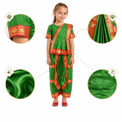 Fancydresswale Green Bharatnatyam Dress for kids and adults Fancydresswale