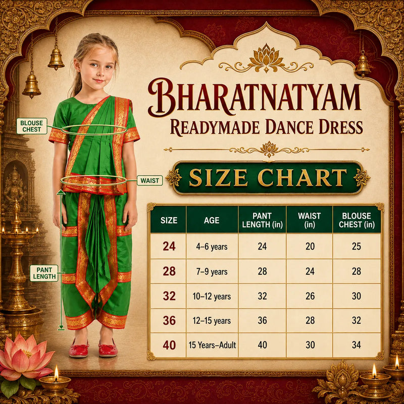 Fancydresswale Green Bharatnatyam Dress for kids and adults Fancydresswale