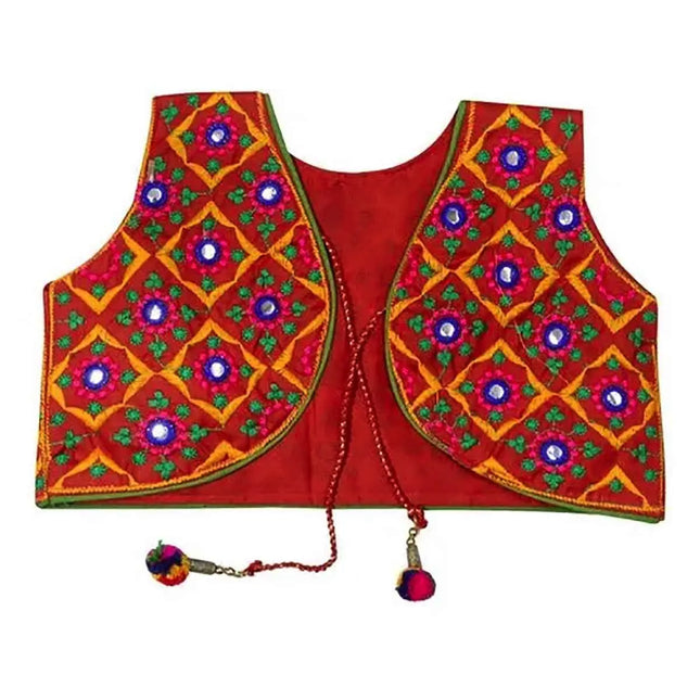 Fancydresswale Gujrati Girl Jacket Cotton Blend Kutch Work Embroidered Short Jacket Dandiya -Random Colors and design fancydresswale.com
