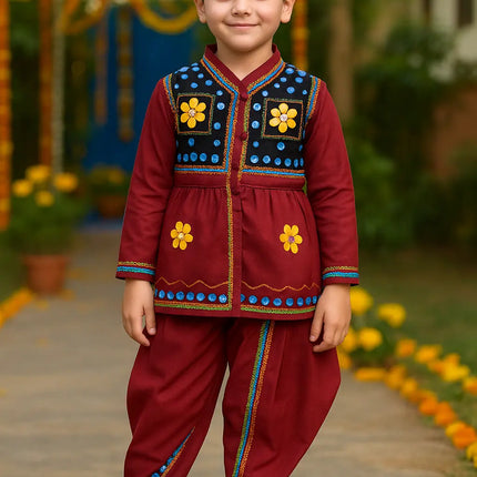Fancydresswale Gujrati boy dress for boys, Garba dance dress, Maroon Fancydresswale