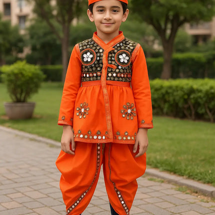 Fancydresswale Gujrati boy dress for boys, Garba dance dress, Orange Fancydresswale