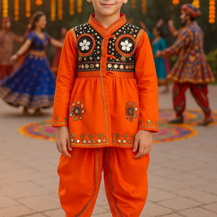 Fancydresswale Gujrati boy dress for boys, Garba dance dress, Orange Fancydresswale