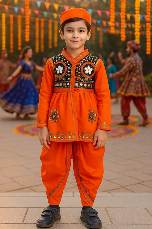 Fancydresswale Gujrati boy dress for boys, Garba dance dress, Orange Fancydresswale