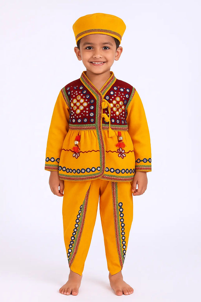 Fancydresswale Gujrati boy dress for boys, Garba dance dress, Yellow Fancydresswale