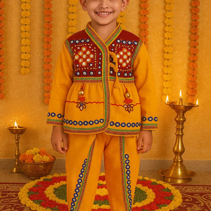 Fancydresswale Gujrati boy dress for boys, Garba dance dress, Yellow Fancydresswale