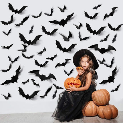 Fancydresswale Halloween 3D Bats Wall Decorations, Halloween Indoor Goth Room Home Decor Ornaments Batman Birthday Party Supplies Vintage Wall Decal Wall Sticker, 3 Sizes (Style-1-60 Pcs) Fancydresswale