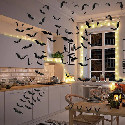 Fancydresswale Halloween 3D Bats Wall Decorations, Halloween Indoor Goth Room Home Decor Ornaments Batman Birthday Party Supplies Vintage Wall Decal Wall Sticker, 3 Sizes (Style-1-60 Pcs) Fancydresswale