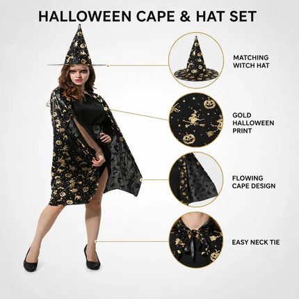 Fancydresswale Halloween Cloak Cape Unisex Adult Role Play Dress up Costume- Black Fancydresswale