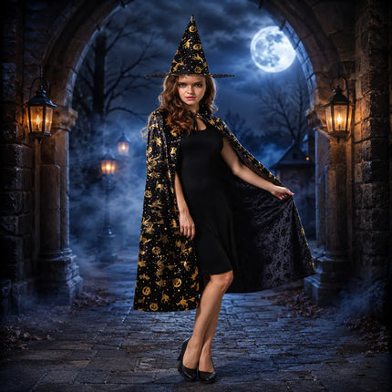 Fancydresswale Halloween Cloak Cape Unisex Adult Role Play Dress up Costume- Black Fancydresswale