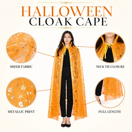 Fancydresswale Halloween Cloak Cape Unisex Adult Role Play Dress up Costume- Orange Fancydresswale
