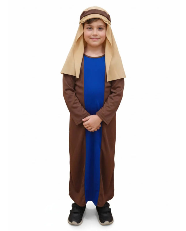 Fancydresswale Joseph Costume – Brown Robe with Blue Panel & Headpiece | Christmas Play & School Function Outfit Fancydresswale