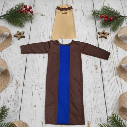 Fancydresswale Joseph Costume – Brown Robe with Blue Panel & Headpiece | Christmas Play & School Function Outfit Fancydresswale