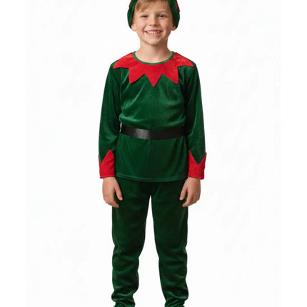 Fancydresswale Kids Christmas Elf Costume Set – Green Velvet Tunic, Matching Trousers, Belt & Elf Hat | Festive Dress for School Functions, Parties & Events Fancydresswale
