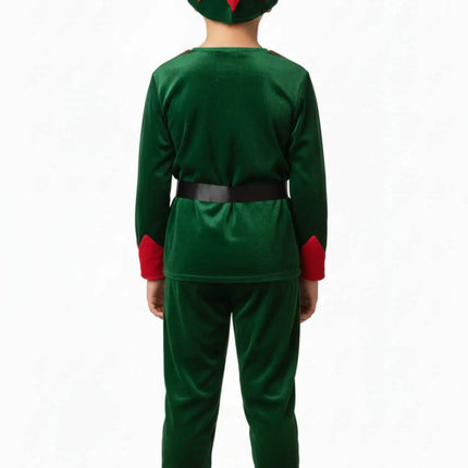 Fancydresswale Kids Christmas Elf Costume Set – Green Velvet Tunic, Matching Trousers, Belt & Elf Hat | Festive Dress for School Functions, Parties & Events Fancydresswale
