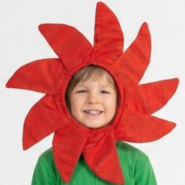 Fancydresswale Kids Flower Costume Headgear (Cutout Only / With Green Jumpsuit) – Red Petal Fancy Dress for School Functions & Theme Parties fancydresswale.com