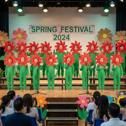 Fancydresswale Kids Flower Costume Headgear (Cutout Only / With Green Jumpsuit) – Red Petal Fancy Dress for School Functions & Theme Parties fancydresswale.com