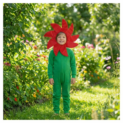 Fancydresswale Kids Flower Costume Headgear (Cutout Only / With Green Jumpsuit) – Red Petal Fancy Dress for School Functions & Theme Parties fancydresswale.com