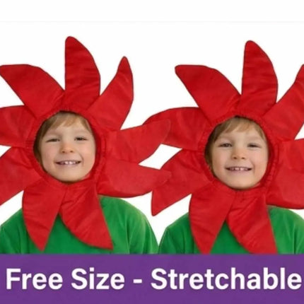 Fancydresswale Kids Flower Costume Headgear (Cutout Only / With Green Jumpsuit) – Red Petal Fancy Dress for School Functions & Theme Parties fancydresswale.com