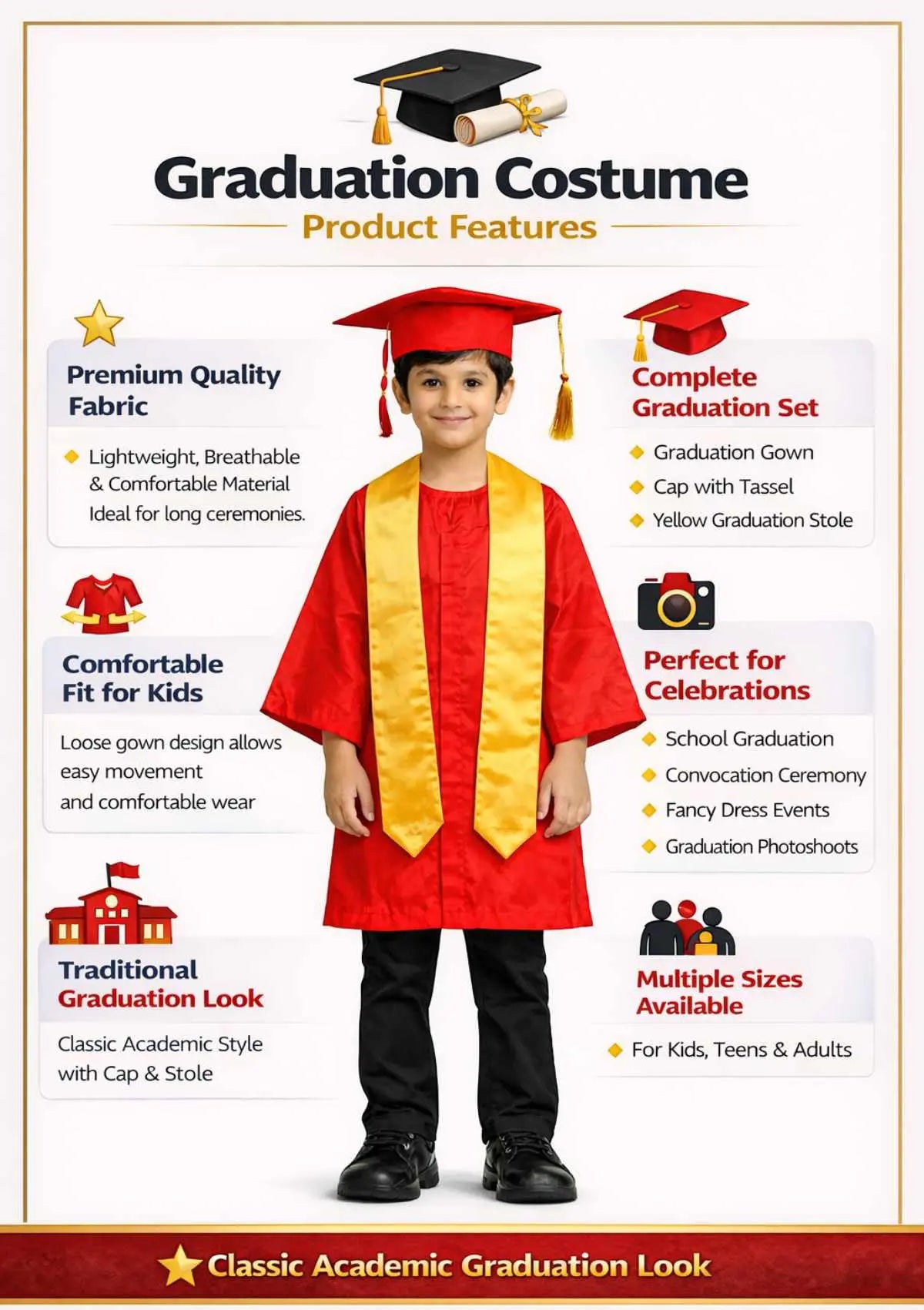 Kids Graduation Costume Set – Blue Gown with Cap & Stole –  fancydresswale.com