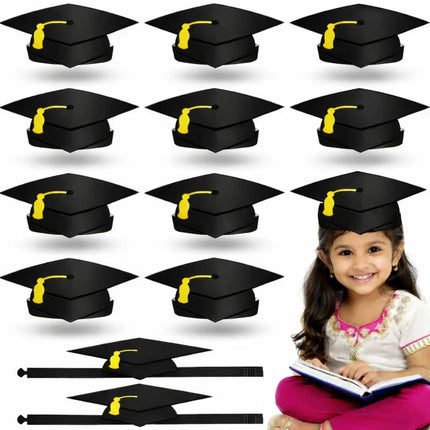 Fancydresswale Kids Paper Graduation Cap – Pack of 10 | Printed Tassel Convocation Hats for School Functions & Photoshoot (Red / Blue / Black) fancydresswale.com