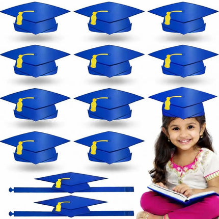Fancydresswale Kids Paper Graduation Cap – Pack of 10 | Printed Tassel Convocation Hats for School Functions & Photoshoot (Red / Blue / Black) fancydresswale.com