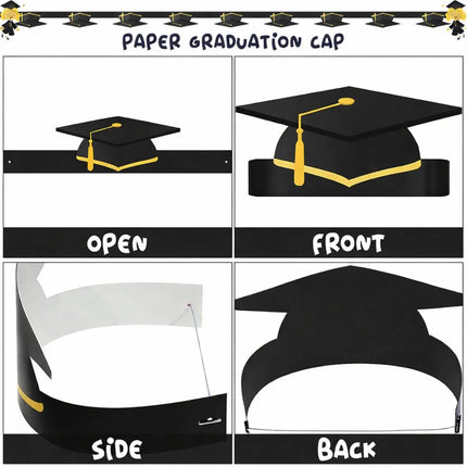 Fancydresswale Kids Paper Graduation Cap – Pack of 10 | Printed Tassel Convocation Hats for School Functions & Photoshoot (Red / Blue / Black) fancydresswale.com