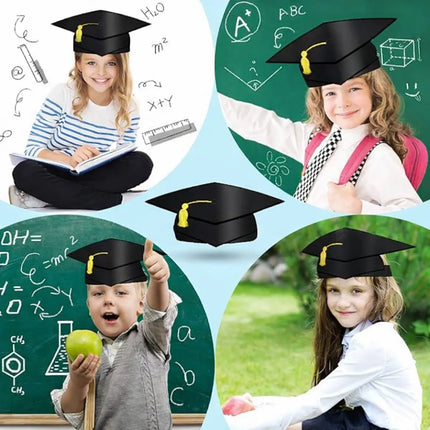 Fancydresswale Kids Paper Graduation Cap – Pack of 10 | Printed Tassel Convocation Hats for School Functions & Photoshoot (Red / Blue / Black) fancydresswale.com