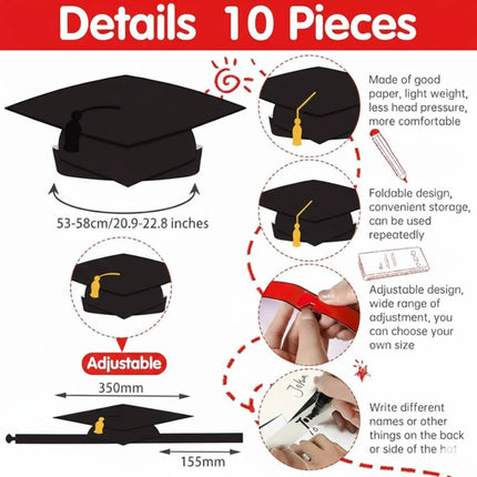 Fancydresswale Kids Paper Graduation Cap – Pack of 10 | Printed Tassel Convocation Hats for School Functions & Photoshoot (Red / Blue / Black) fancydresswale.com