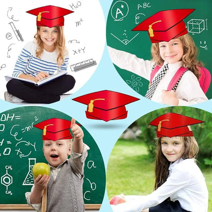 Fancydresswale Kids Paper Graduation Cap – Pack of 10 | Printed Tassel Convocation Hats for School Functions & Photoshoot (Red / Blue / Black) fancydresswale.com