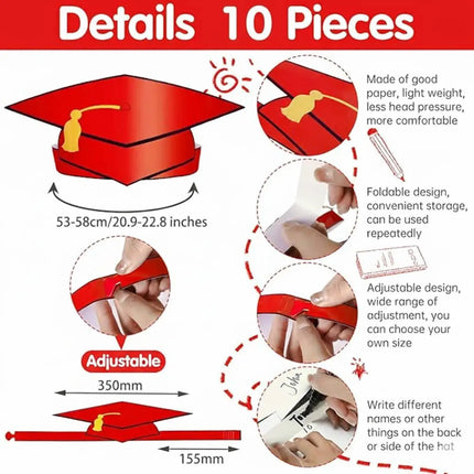 Fancydresswale Kids Paper Graduation Cap – Pack of 10 | Printed Tassel Convocation Hats for School Functions & Photoshoot (Red / Blue / Black) fancydresswale.com