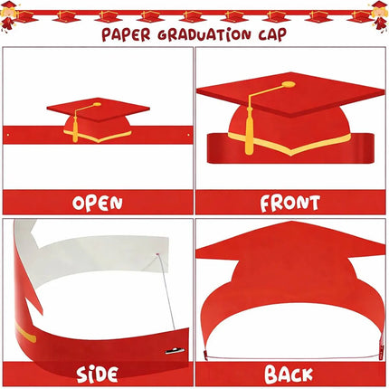 Fancydresswale Kids Paper Graduation Cap – Pack of 10 | Printed Tassel Convocation Hats for School Functions & Photoshoot (Red / Blue / Black) fancydresswale.com