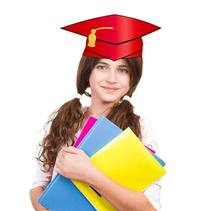 Fancydresswale Kids Paper Graduation Cap – Pack of 10 | Printed Tassel Convocation Hats for School Functions & Photoshoot (Red / Blue / Black) fancydresswale.com