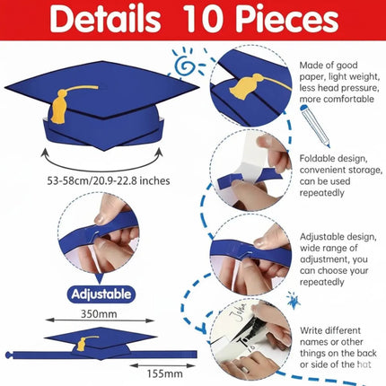 Fancydresswale Kids Paper Graduation Cap – Pack of 10 | Printed Tassel Convocation Hats for School Functions & Photoshoot (Red / Blue / Black) fancydresswale.com