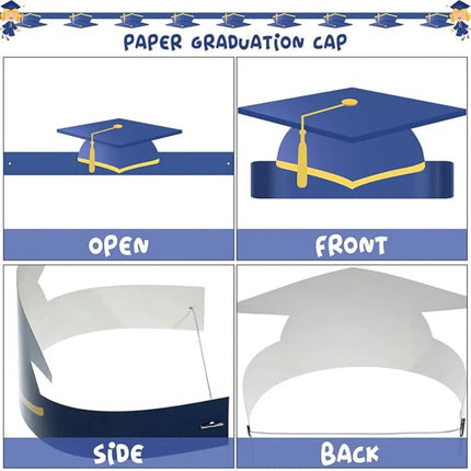 Fancydresswale Kids Paper Graduation Cap – Pack of 10 | Printed Tassel Convocation Hats for School Functions & Photoshoot (Red / Blue / Black) fancydresswale.com