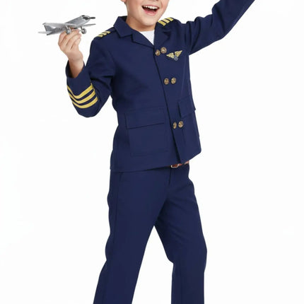 Fancydresswale Kids Pilot Fancy Dress Costume for Boys | Airline Captain Blue Jacket Suit with Cap, Belt & Pants | Ages 2–8 Years fancydresswale.com